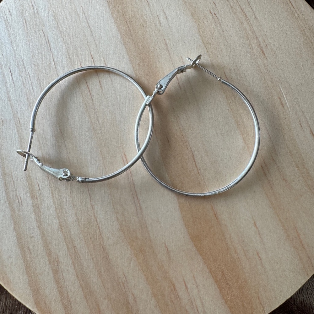 Thin Faux Silver Hoop Earrings